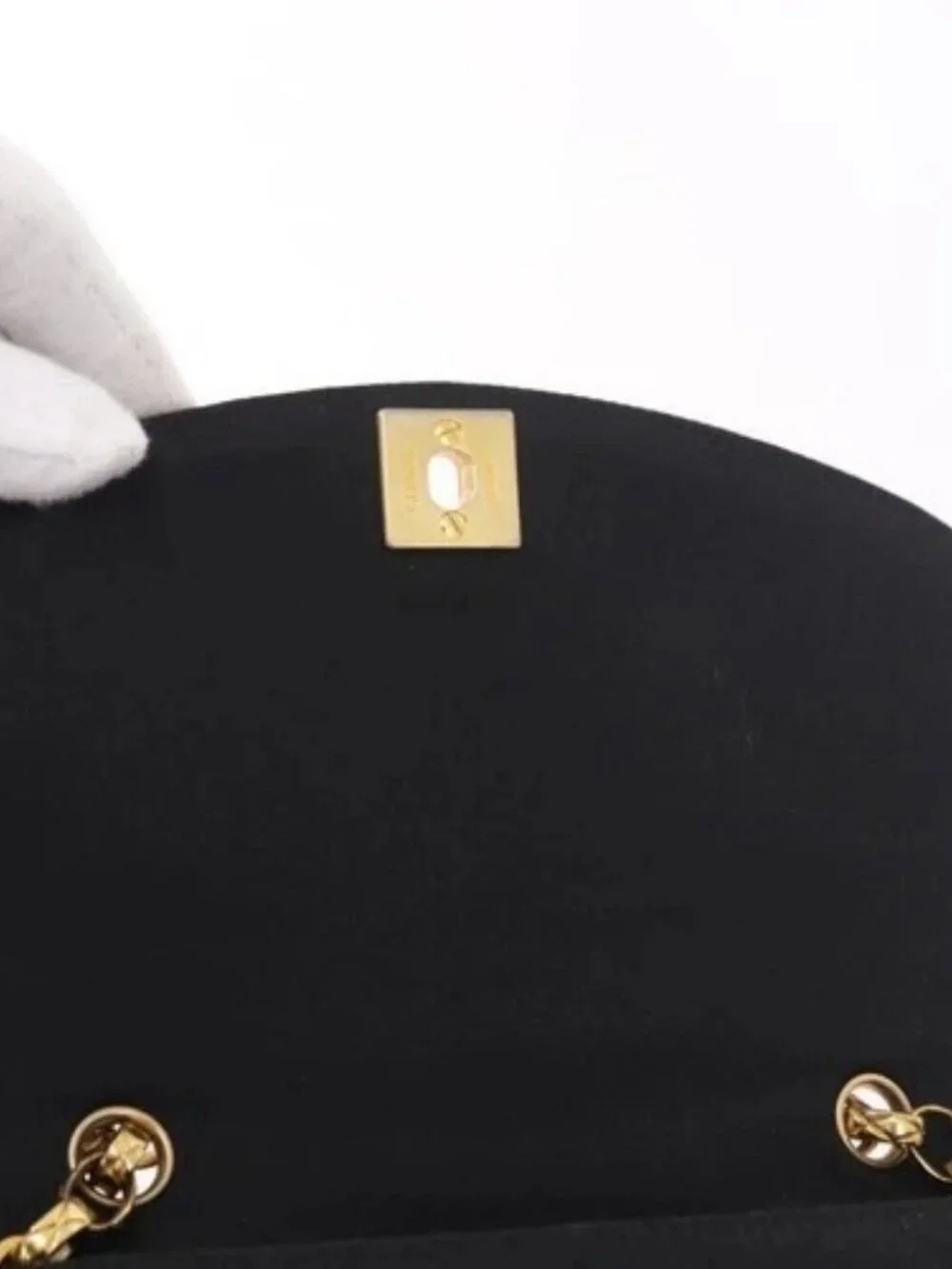 CHANEL Matelasse Chain Shoulder Bag Satin Black Gold CC Auth 187299V